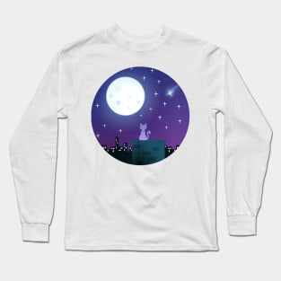 Cat Under the Moonlight Long Sleeve T-Shirt